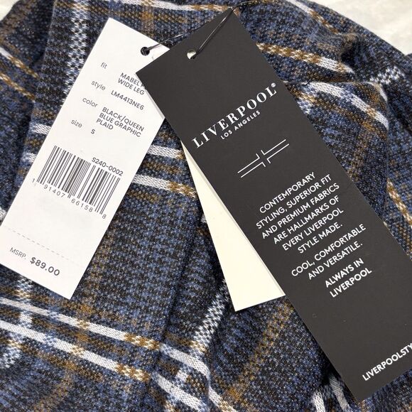Liverpool Wide Leg Crop Pants Mabel Pull On Black Blue Plaid Women's Small NWT - Picture 7 of 8